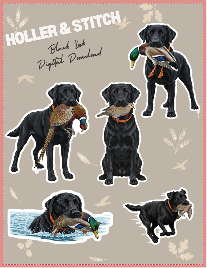Black Lab Digital Sticker Pack - 5 designs by Holler & Stitch