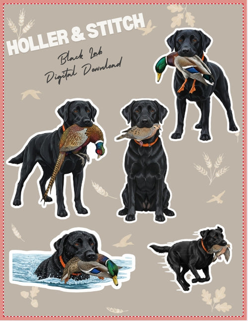 Black Lab Digital Sticker Pack - 5 designs by Holler & Stitch