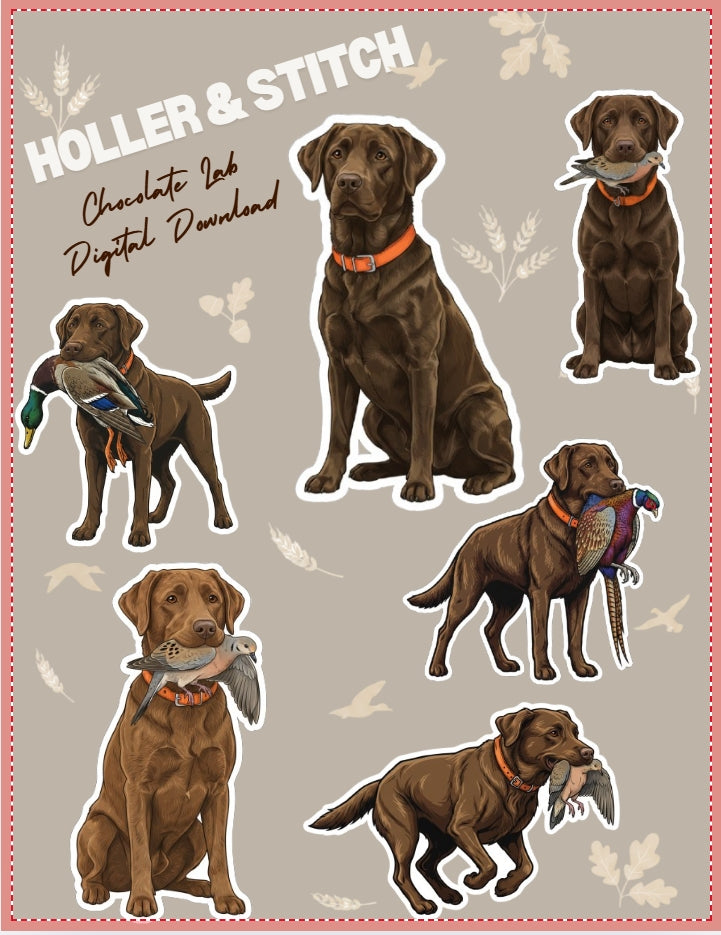 Chocolate Lab Digital Sticker Pack - 6 designs by Holler & Stitch