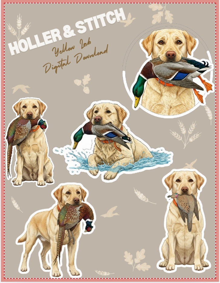 Yellow Lab Digital Sticker Pack - 5 designs by Holler & Stitch