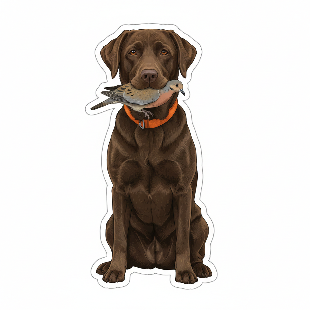 Realistic Chocolate Lab Sitting with Dove