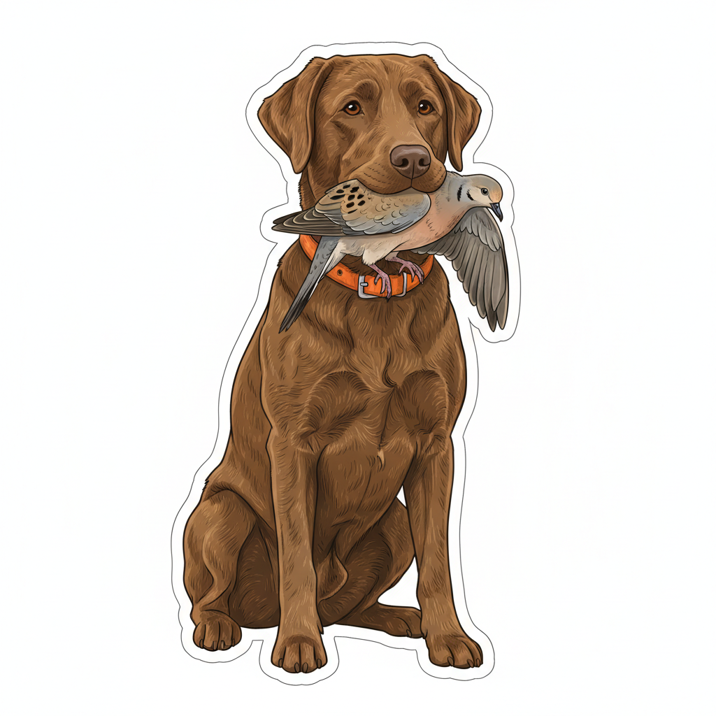 Realistic Chocolate Lab Sitting with Limp Dove