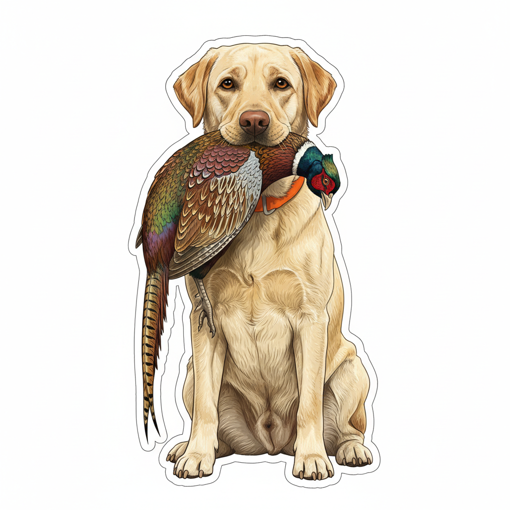Yellow Lab Sitting with Pheasant